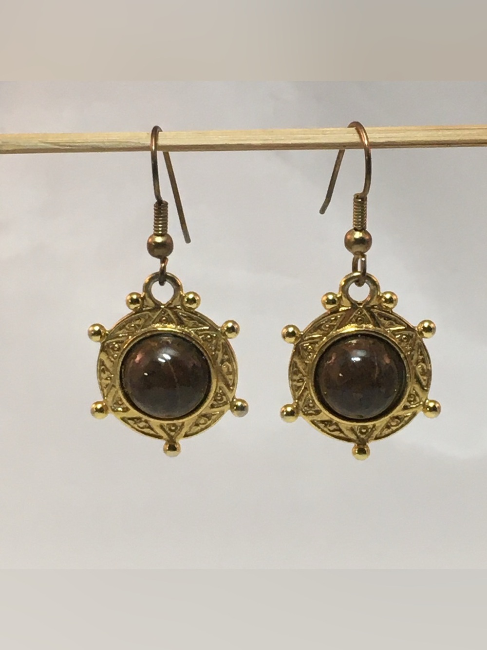 Express Gold-tone Drop Earrings with Brown Cabochon Stone